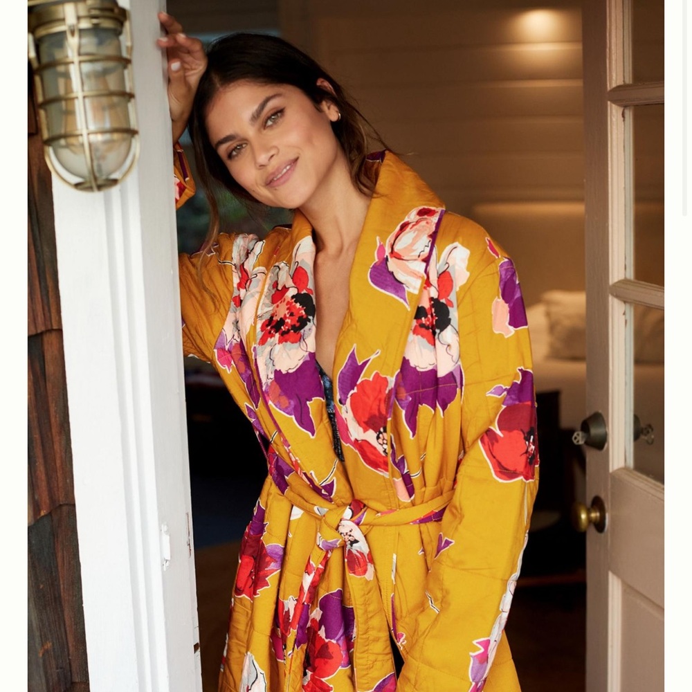 Anthropologie Quilted Amber Floral Duster Jacket Robe